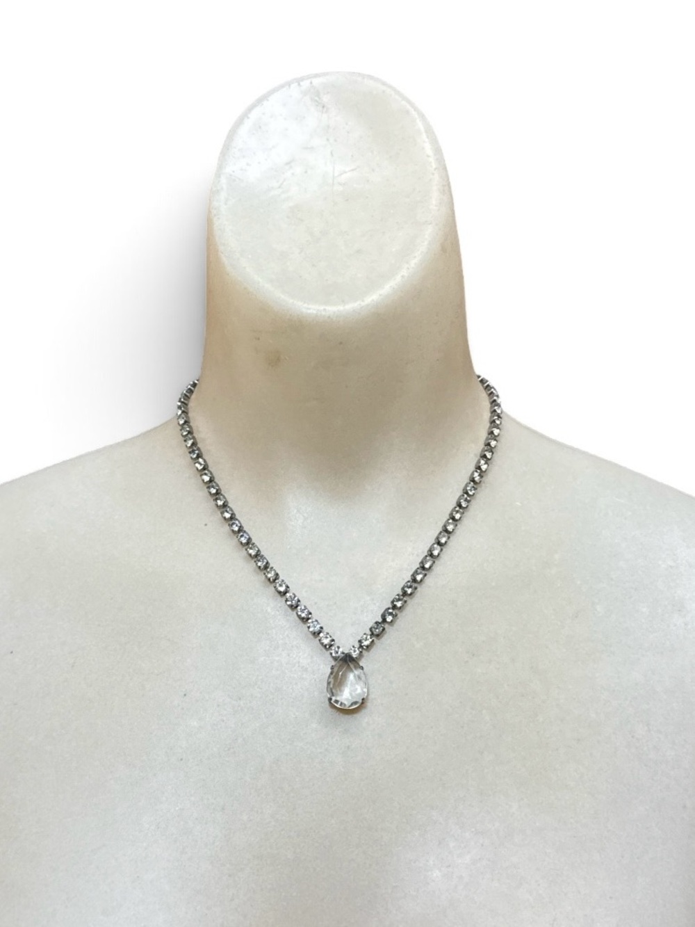 Vintage Art Deco Rhinestone Riviere Necklace Crystal Teardrop 16”